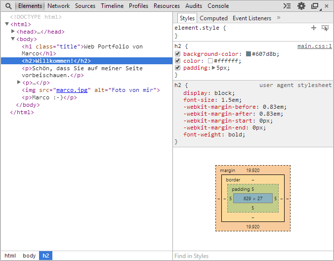 DevTools h2-Element